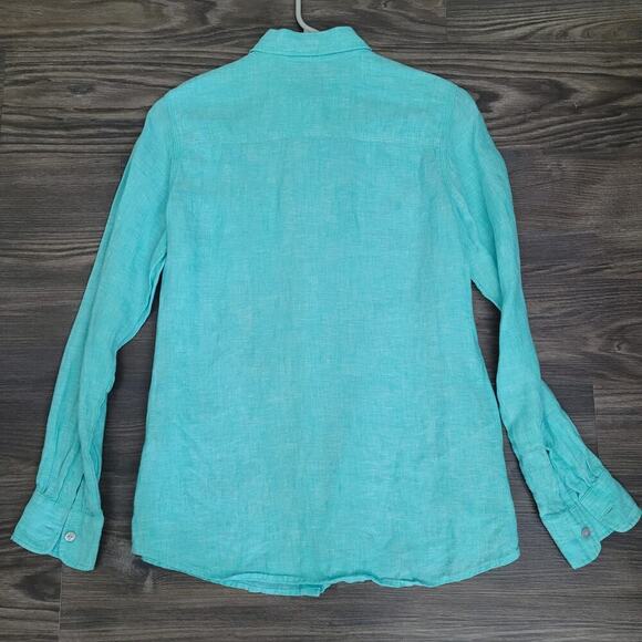 Foxcroft Womens Button Up Blouse Top Size 2 Blue 100% Linen Long Sleeve Collared - Picture 4 of 6